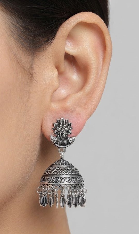 Flower Designer Oxidised Silver Jhumkha Flower Designer Oxidised Silver Jhumkha