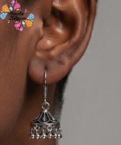 Floral Designer Oxidised Silver Jhumkha