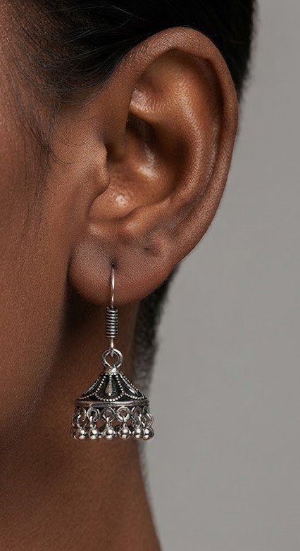 Floral Designer Oxidised Silver Jhumkha Floral Designer Oxidised Silver Jhumkha