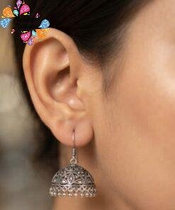Flower Designer Oxidised Silver Jhumkha