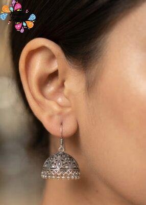 Flower Designer Oxidised Silver Jhumkha