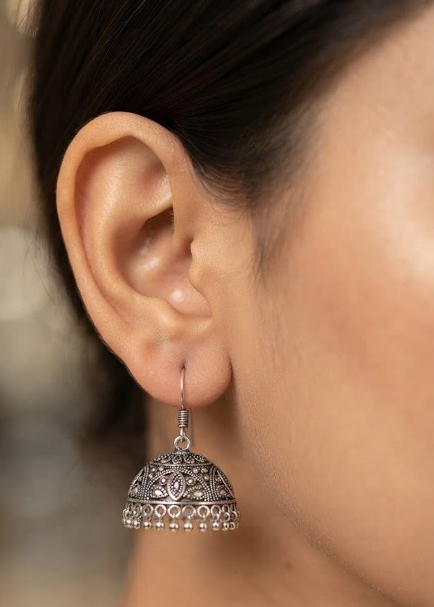 Flower Designer Oxidised Silver Jhumkha Flower Designer Oxidised Silver Jhumkha