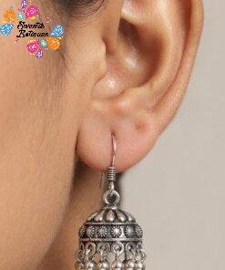 Floral Designer Oxidised Silver Jhumkha