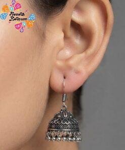 Floral Designer Oxidised Silver Jhumkha