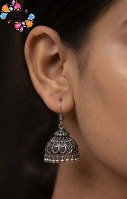 Floral Designer Oxidised Silver Jhumkha