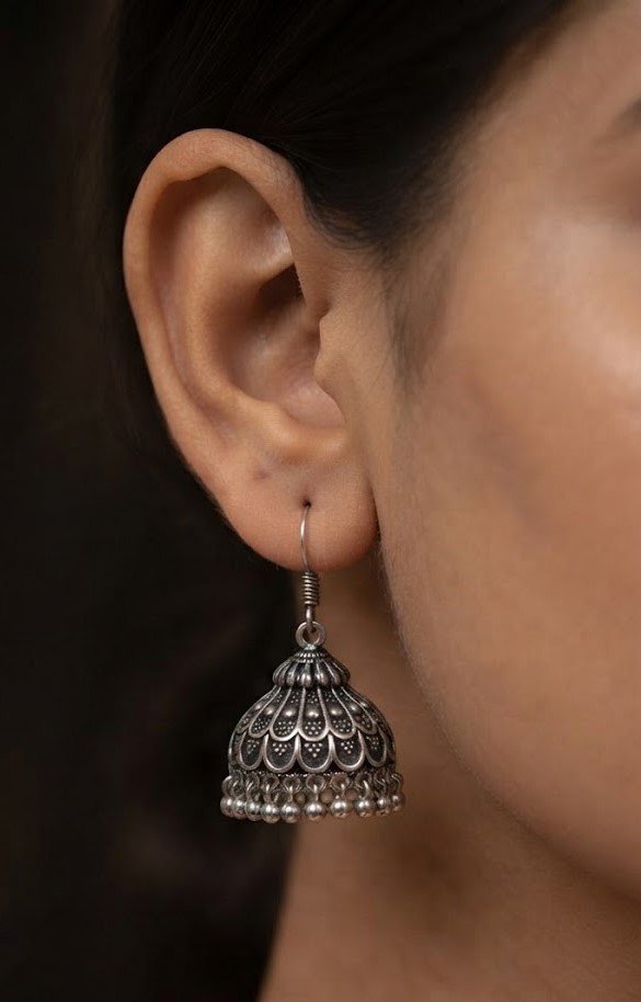 Floral Designer Oxidised Silver Jhumkha Floral Designer Oxidised Silver Jhumkha