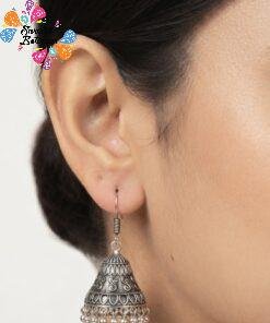 Floral Designer Oxidised Silver Jhumkha