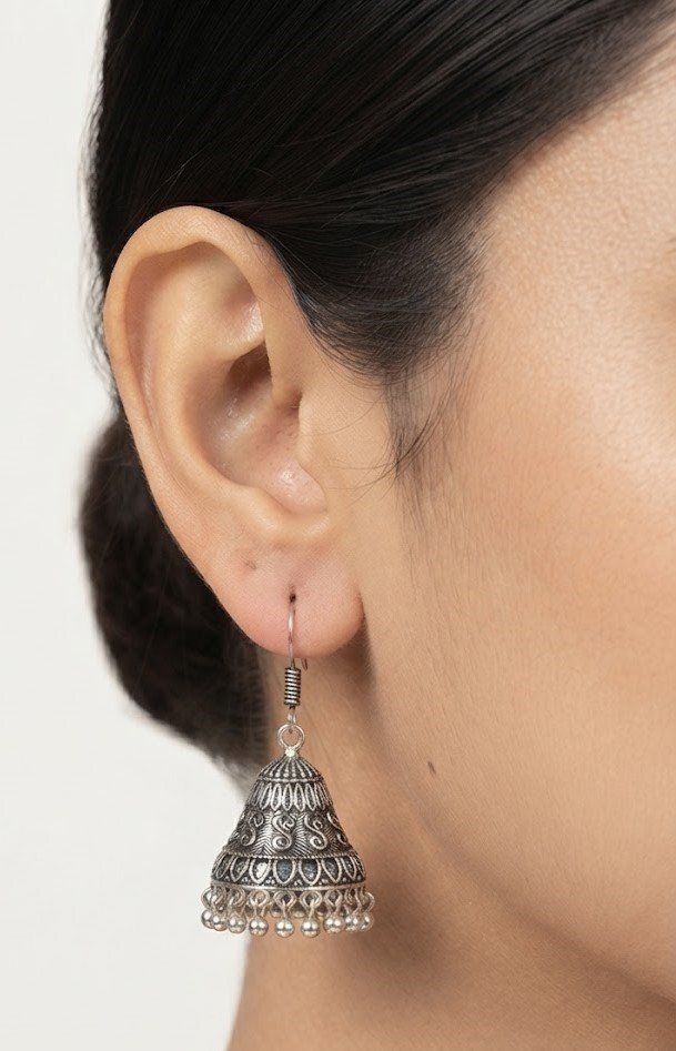 Floral Designer Oxidised Silver Jhumkha Floral Designer Oxidised Silver Jhumkha