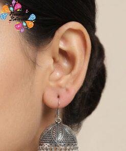 Leaf Designer Oxidised Silver Jhumkha