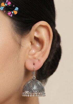 Leaf Designer Oxidised Silver Jhumkha