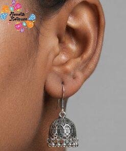 Floral Designer Oxidised Silver Jhumkha
