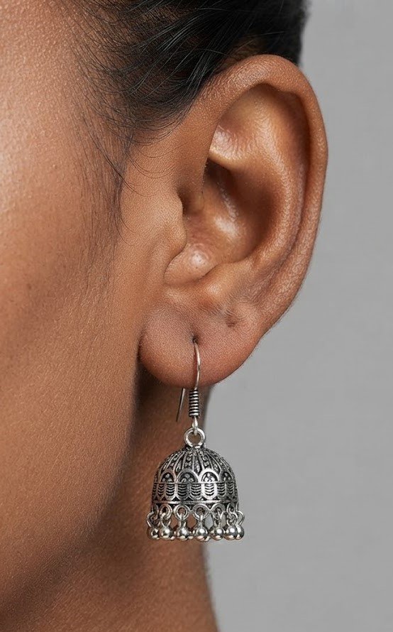 Floral Designer Oxidised Silver Jhumkha Floral Designer Oxidised Silver Jhumkha