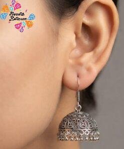 Flower Designer Oxidised Silver Jhumkha