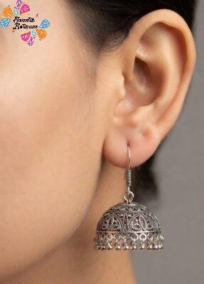 Flower Designer Oxidised Silver Jhumkha