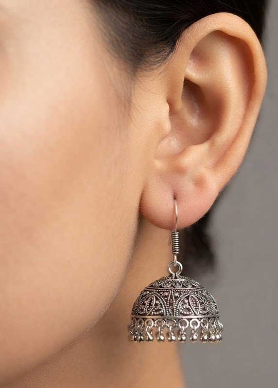 Flower Designer Oxidised Silver Jhumkha Flower Designer Oxidised Silver Jhumkha
