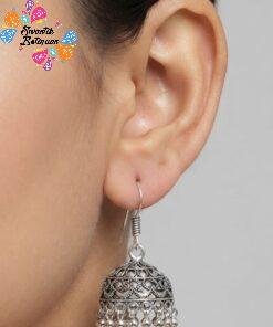 Floral Designer Oxidised Silver Jhumkha