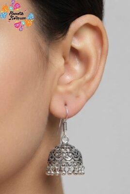 Floral Designer Oxidised Silver Jhumkha