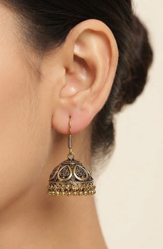 Floral Designer Oxidised Gold Jhumkha Floral Designer Oxidised Gold Jhumkha