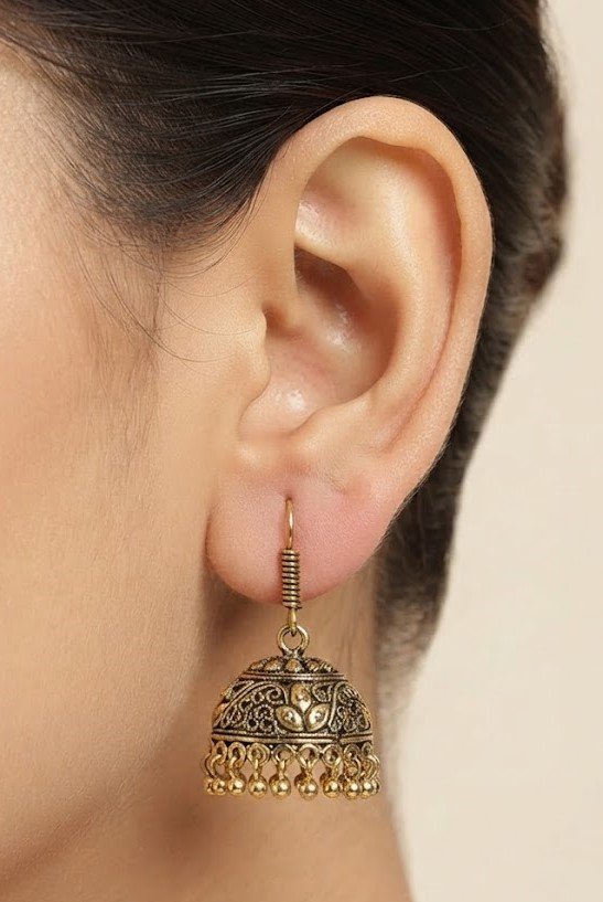 Floral Designer Oxidised Gold Jhumkha Floral Designer Oxidised Gold Jhumkha