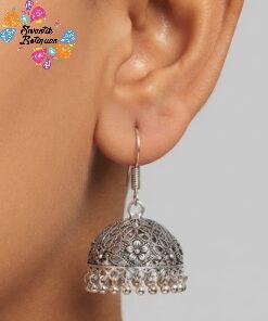 Flower Designer Oxidised Silver Jhumkha