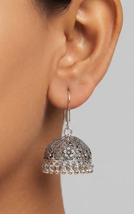 Flower Designer Oxidised Silver Jhumkha Flower Designer Oxidised Silver Jhumkha