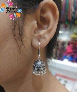 Flower Designer Oxidised Silver Jhumkha