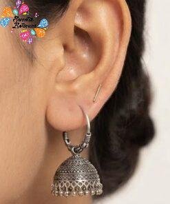 Floral Designer Oxidised Silver Jhumkha