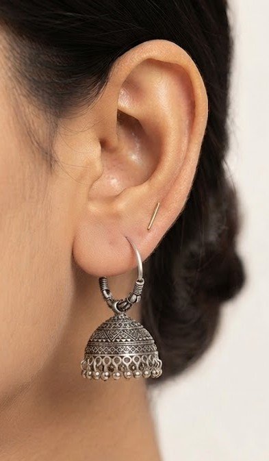 Floral Designer Oxidised Silver Jhumkha Floral Designer Oxidised Silver Jhumkha