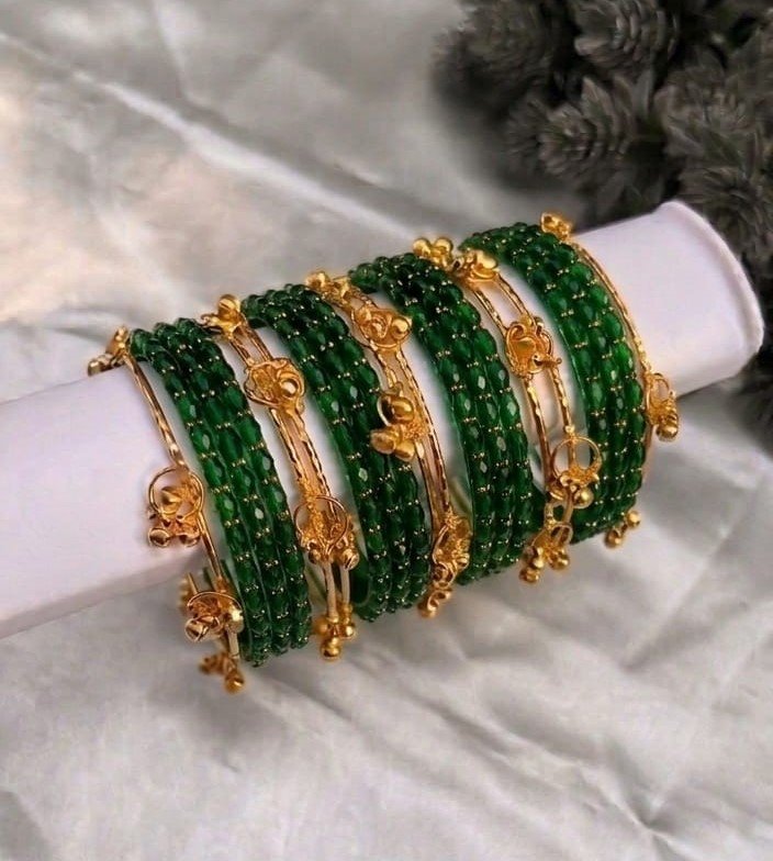 Premium Green Glass Bangles with Gold Kashmiri Bangles Premium Green Glass Bangles with Gold Kashmiri Bangles