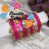 Premium Pink Glass Bangles with Gold Kashmiri Bangles Premium Pink Glass Bangles with Gold Kashmiri Bangles