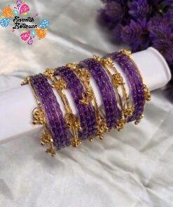 Premium Purple Glass Bangles with Gold Kashmiri Bangles