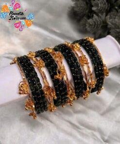 Premium Black Glass Bangles with Gold Kashmiri Bangles