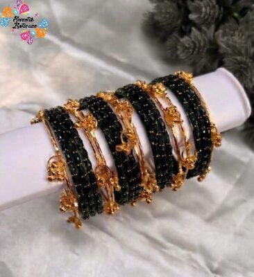 Premium Black Glass Bangles with Gold Kashmiri Bangles