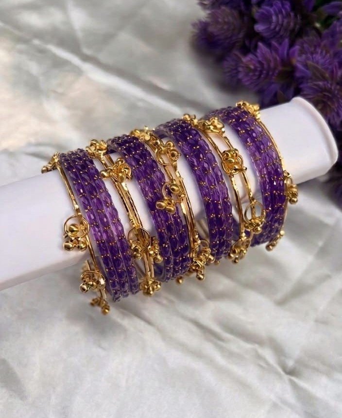 Premium Purple Glass Bangles with Gold Kashmiri Bangles Premium Purple Glass Bangles with Gold Kashmiri Bangles