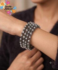 White Stone Designer Black Oxidised Silver Bangles