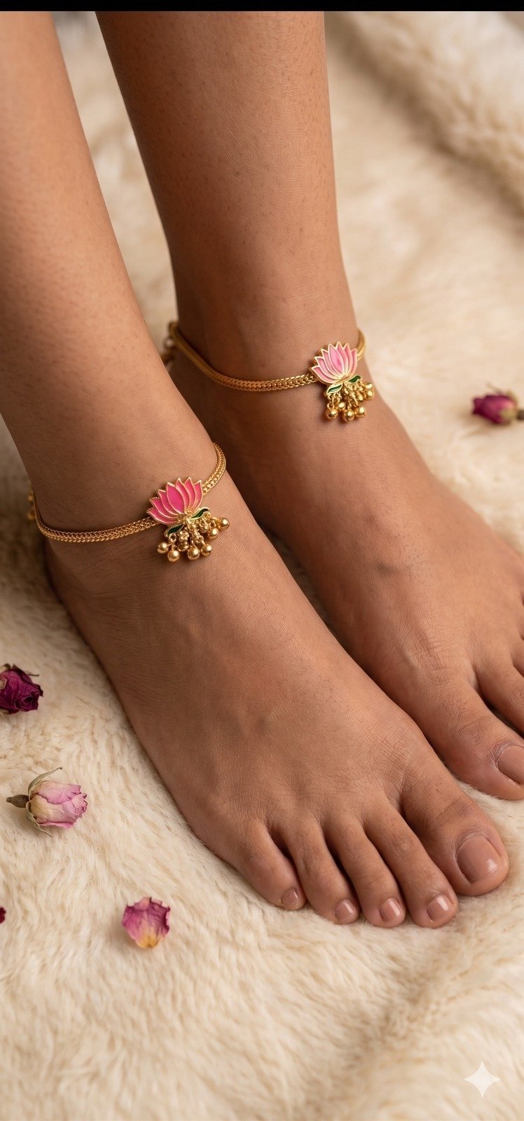 Premium Pink And Green Mixed Lotus Designer Matte Finished Anklet Premium Pink And Green Mixed Lotus Designer Matte Finished Anklet