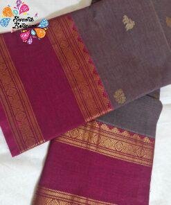Dusty Mauve With Magenta Gold Zari Border Premium Kanchi Cotton Saree with Rich Pallu