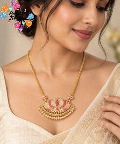 Lotus Designer White And Pink Stone Mixed Micro Gold Plated Long Chain
