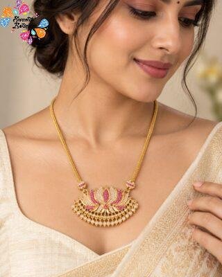 Lotus Designer White And Pink Stone Mixed Micro Gold Plated Long Chain