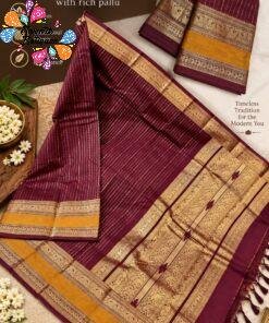 Deep Maroon And Yellow With Gold Zari Border Premium Kanchi Cotton Saree with Rich Pallu Deep Maroon And Yellow With Gold Zari Border Premium Kanchi Cotton Saree with Rich Pallu