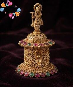 Krishna Designer Pink And Green Stone Mixed Matte Finished Kum Kum Boxes