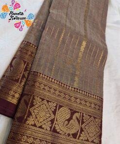 Taupe Brown with Deep Maroon and Antique Gold Zari Work Border Premium Kanchi Cotton Saree with Rich Pallu Taupe Brown with Deep Maroon and Antique Gold Zari Work Border Premium Kanchi Cotton Saree with Rich Pallu