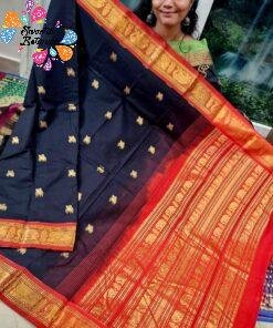 Black And Maroon With Gold Zari Border Premium Kanchi Cotton Saree with Rich Pallu Black And Maroon With Gold Zari Border Premium Kanchi Cotton Saree with Rich Pallu