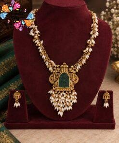 Premium Lakshmi Designer White With Gold Pearl Mixed Matte Finished Haram Premium Lakshmi Designer White With Gold Pearl Mixed Matte Finished Haram
