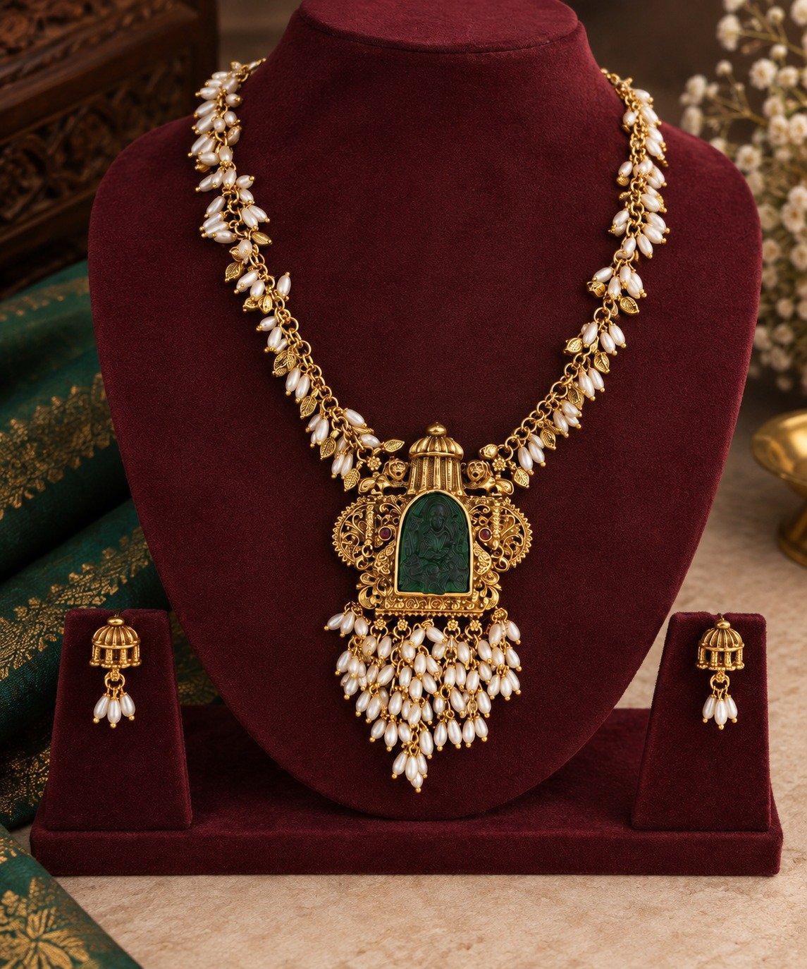 Premium Lakshmi Designer White With Gold Pearl Mixed Matte Finished Haram Premium Lakshmi Designer White With Gold Pearl Mixed Matte Finished Haram - Image 2
