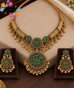 Peacock Designer Green Stone Matte Finished Necklace Peacock Designer Green Stone Matte Finished Necklace