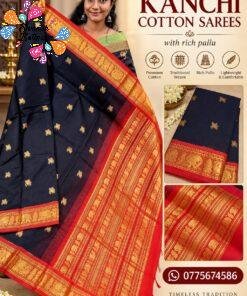 Black And Maroon With Gold Zari Border Premium Kanchi Cotton Saree with Rich Pallu