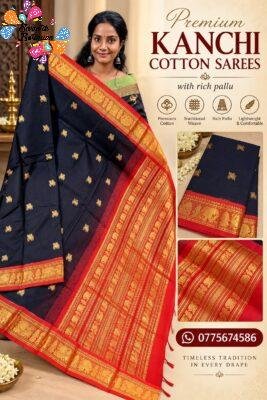Black And Maroon With Gold Zari Border  Premium Kanchi Cotton Saree with Rich Pallu