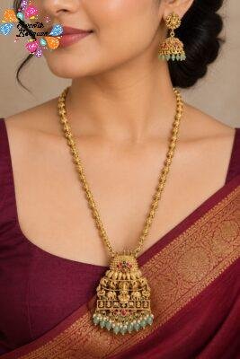 Lakshmi Designer White With Green Pearl Mixed Matte Finished Haram