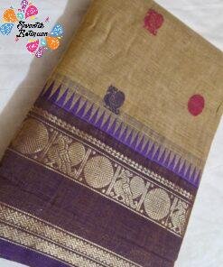 Beige And Light Purple With Gold Zari Border Premium Kanchi Cotton Saree with Rich Pallu Beige And Light Purple With Gold Zari Border Premium Kanchi Cotton Saree with Rich Pallu